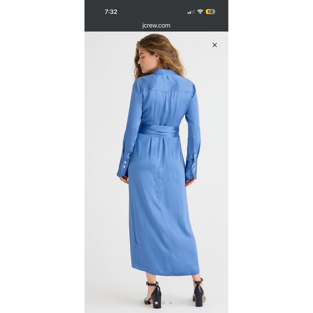 J.Crew Luster Crepe Midi Shirtdress Delphinium Blue Gold Button BU107 Womens 12 - Picture 2 of 9